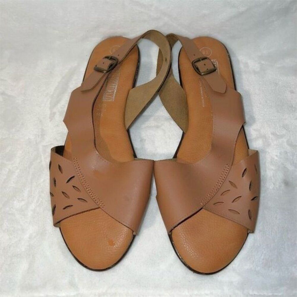 The Leather Collection Women's Brown Leather Slingback Sandals Size 8.5